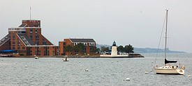 Goat Island Light and the Hyatt Regency Hotel