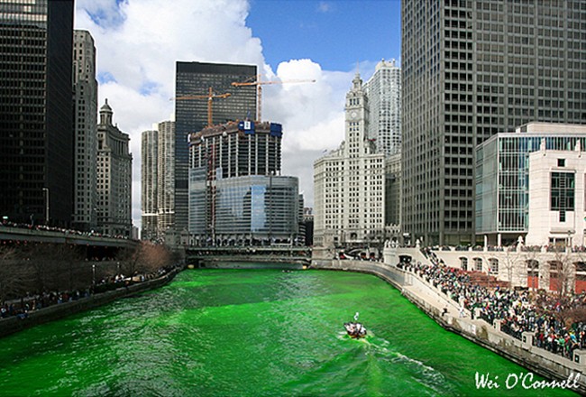 St Patrick's Day Traditions - Chicago River,  Chicago, Illinois